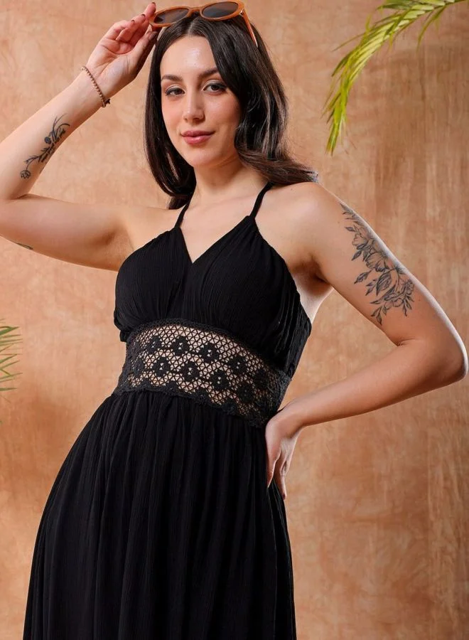 Freehand  Women Fit and Flared Solid V-Neck Sleeveless Maxi Dress for Women | Best Price UAE