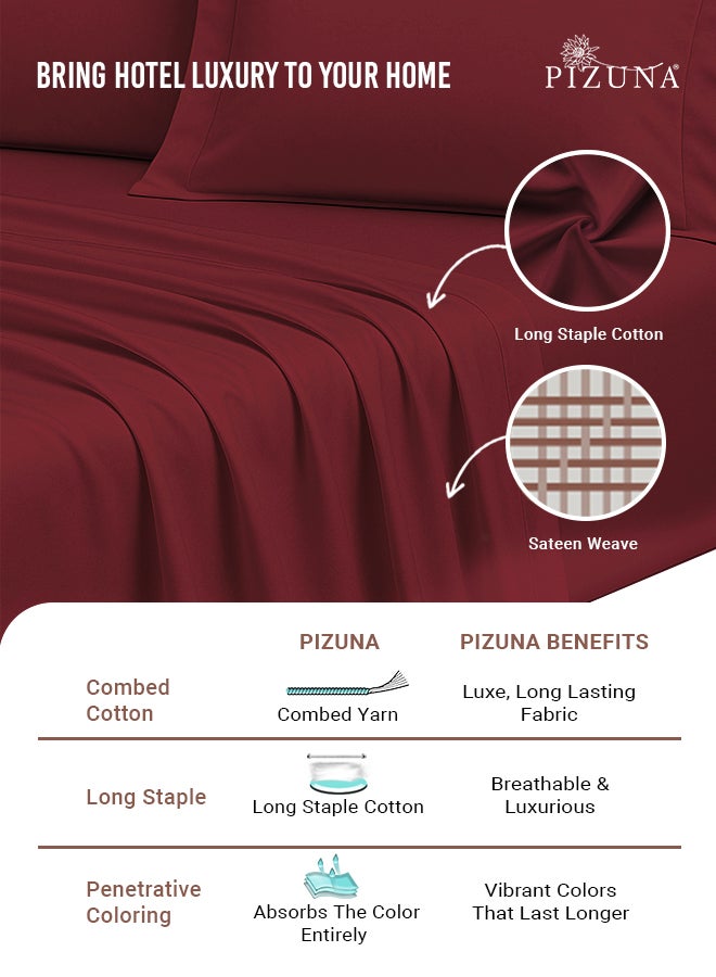 PIZUNA Pure Combed Cotton Bed Sheet Set King Size Rio Red, 400 Thread Count Cozy Luxury 100% Long Staple Cotton Sateen Weave Bedsheet Set (1 Flat Sheet, 1 Fitted Sheet, 2 Pillowcases) - Image 2