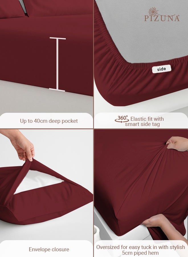 PIZUNA Pure Combed Cotton Bed Sheet Set King Size Rio Red, 400 Thread Count Cozy Luxury 100% Long Staple Cotton Sateen Weave Bedsheet Set (1 Flat Sheet, 1 Fitted Sheet, 2 Pillowcases) - Image 4