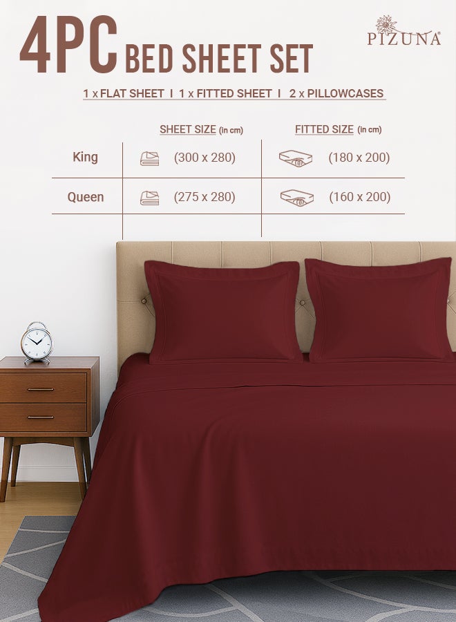 PIZUNA Pure Combed Cotton Bed Sheet Set King Size Rio Red, 400 Thread Count Cozy Luxury 100% Long Staple Cotton Sateen Weave Bedsheet Set (1 Flat Sheet, 1 Fitted Sheet, 2 Pillowcases) - Image 3