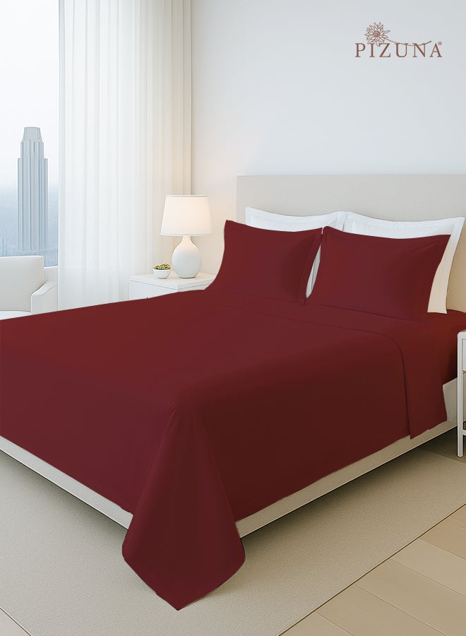 PIZUNA Pure Combed Cotton Bed Sheet Set King Size Rio Red, 400 Thread Count Cozy Luxury 100% Long Staple Cotton Sateen Weave Bedsheet Set (1 Flat Sheet, 1 Fitted Sheet, 2 Pillowcases) - Image 1