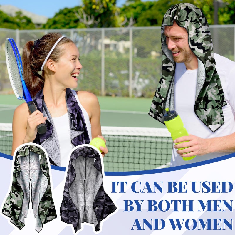 CraftyDream 6 Pcs Cooling Hoodie Towel Camouflage Breathable Cold Cooling Towels for Neck and Face Quick Drying Absorbent Cooling Neck Wraps for Sport Men Women Yoga Gym Summer Outdoor Accessories - Image 5
