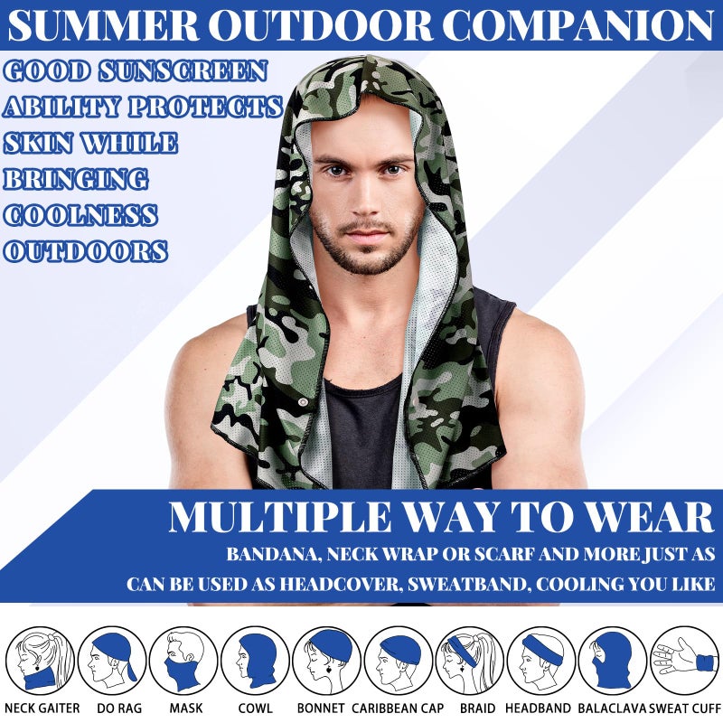 CraftyDream 6 Pcs Cooling Hoodie Towel Camouflage Breathable Cold Cooling Towels for Neck and Face Quick Drying Absorbent Cooling Neck Wraps for Sport Men Women Yoga Gym Summer Outdoor Accessories - Image 4