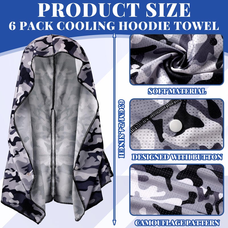 CraftyDream 6 Pcs Cooling Hoodie Towel Camouflage Breathable Cold Cooling Towels for Neck and Face Quick Drying Absorbent Cooling Neck Wraps for Sport Men Women Yoga Gym Summer Outdoor Accessories - Image 2