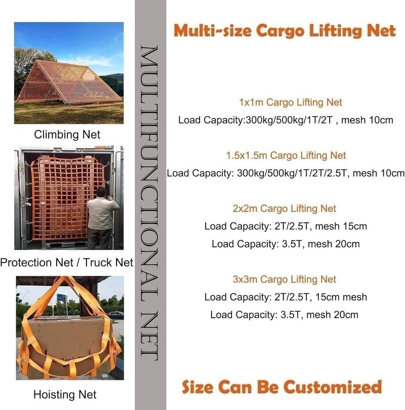 Web Safety Lifting Webbing - Cargo Lifting Nets, Lifting Pallet Cargo Nets Lifting Nets Heavy Cargo Lifting Bags Used for Cranes (Size : 1.5 X 1.5M/Mesh 10cm/Load 500kg) - Image 2
