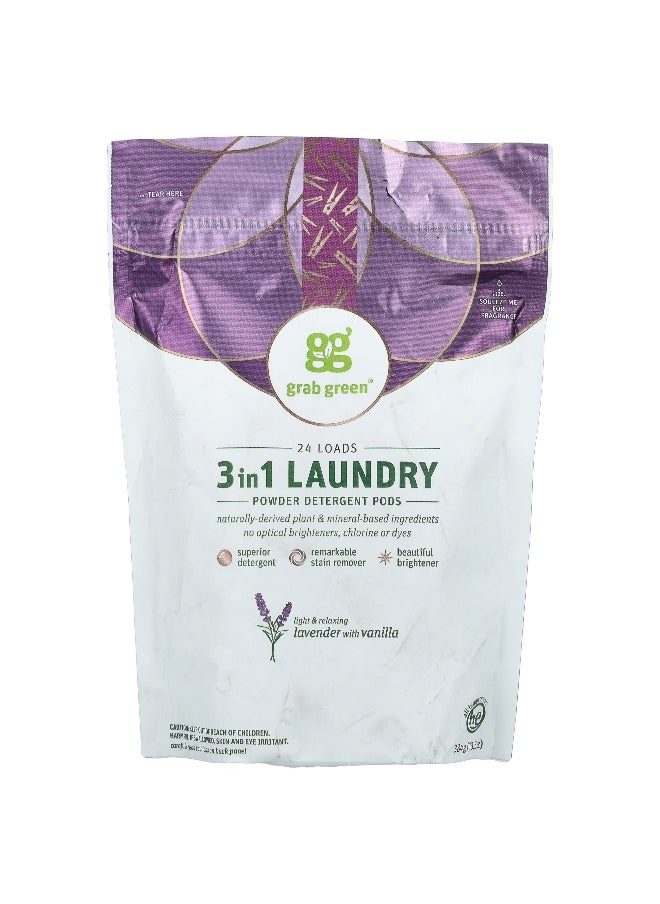 Grab Green Grab Green, 3 in 1 Laundry Powder Detergent Pods, Lavender with Vanilla, 24 Loads, 13.5 oz (384 g)  - Image 1