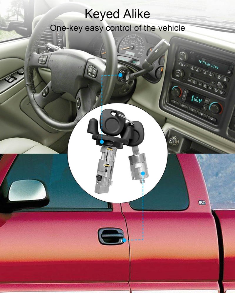 HUQUZN Ignition Switch Lock Cylinder and Door Lock Cylinder Set with Key for Chevy GMC 1999-2000 - Image 4
