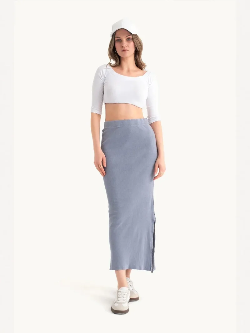 Hiccup Grey Mid Rise Elastic Waist Basic Midi Skirt for Women | Best Price UAE