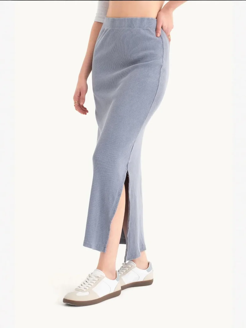 Hiccup Grey Mid Rise Elastic Waist Basic Midi Skirt for Women | Best Price UAE