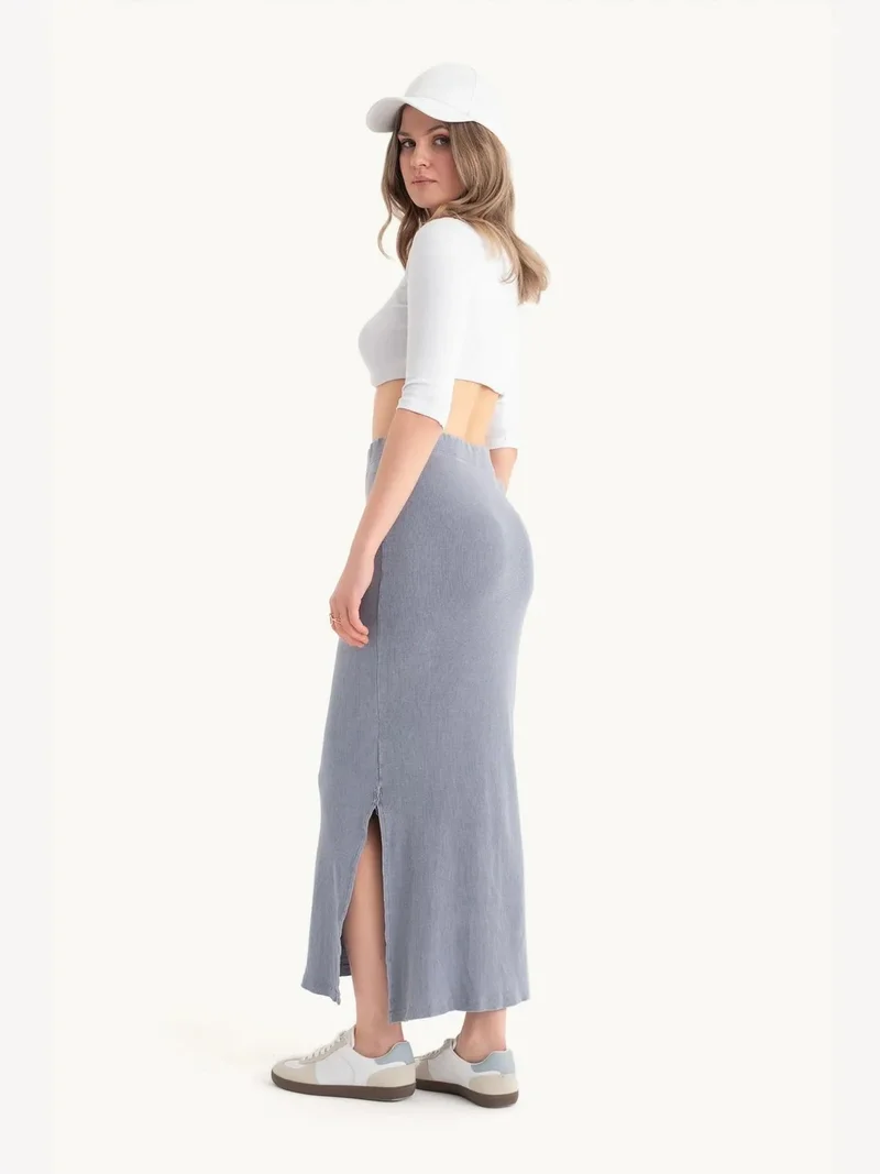 Hiccup Grey Mid Rise Elastic Waist Basic Midi Skirt for Women | Best Price UAE