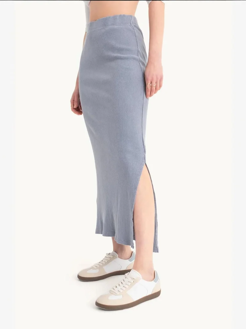 HICCUP Mid Rise Elastic Waist Basic Midi Skirt