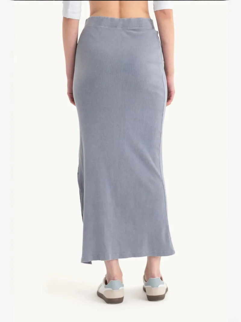 Hiccup Grey Mid Rise Elastic Waist Basic Midi Skirt for Women | Best Price UAE