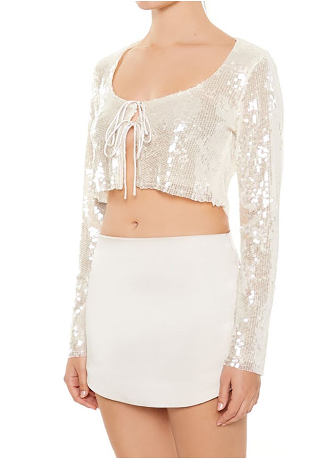 FOREVER 21 - Sequin Open-Front Crop Top - Image 1