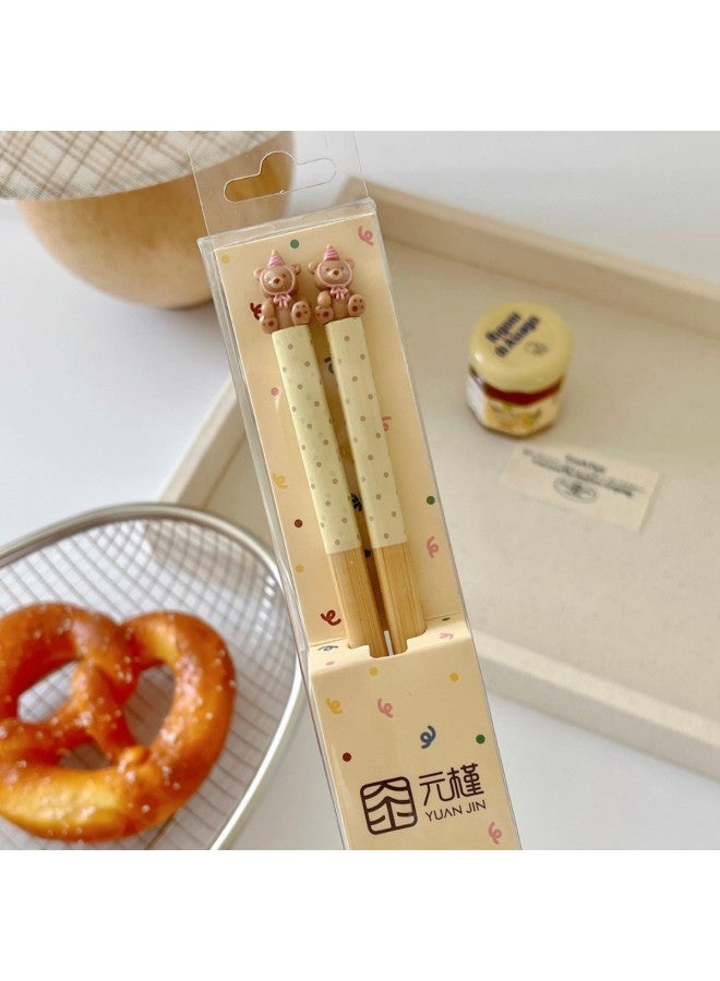 Cute Ins Style Cartoon Animal Bamboo Chopsticks Gift Little Red Riding Book Explosions Gift Wholesale-Color:Full Body Three-dimensional Bear-gift Box-Specifications:19.5cm (children's Chopsticks)  - Image 1