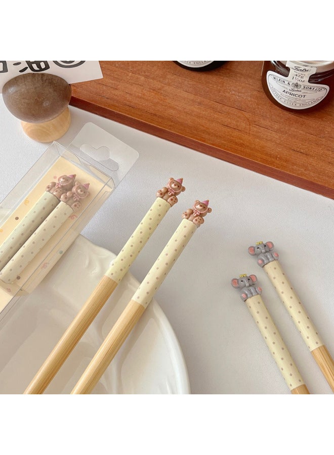 Cute Ins Style Cartoon Animal Bamboo Chopsticks Gift Little Red Riding Book Explosions Gift Wholesale-Color:Full Body Three-dimensional Bear-gift Box-Specifications:19.5cm (children's Chopsticks)  - Image 5