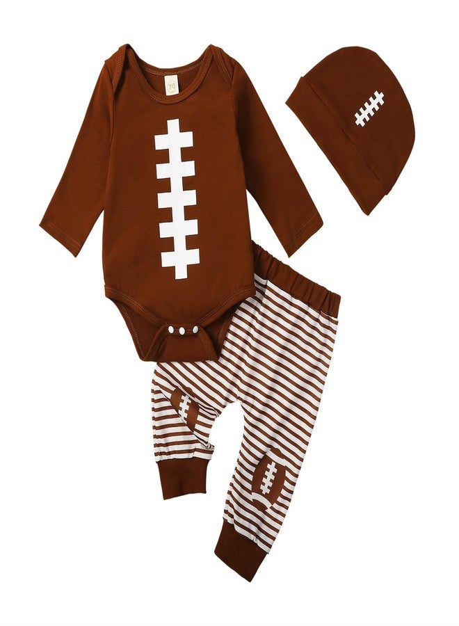 YINGISFITM طقم ملابس YINGISFITM My First Football Baby Boy Outfit، يتضمن بدلة كرة قدم بأكمام طويلة وبنطال رغبي، طقم ملابس بيسبول للأطفال (بني، 3-6 أشهر) - Image 1