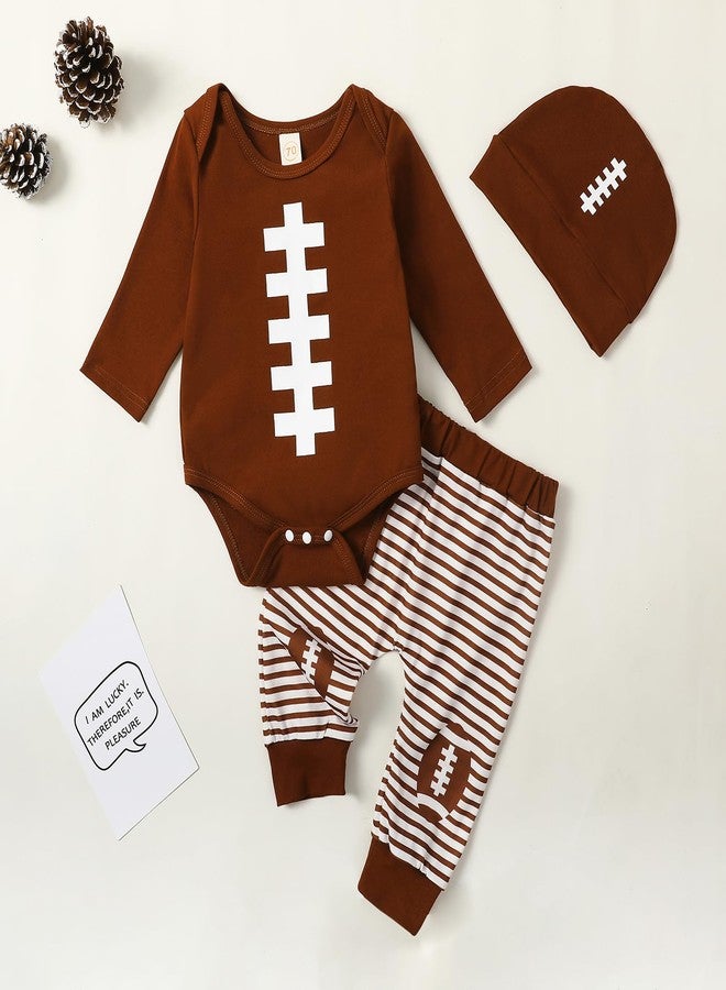 YINGISFITM طقم ملابس YINGISFITM My First Football Baby Boy Outfit، يتضمن بدلة كرة قدم بأكمام طويلة وبنطال رغبي، طقم ملابس بيسبول للأطفال (بني، 3-6 أشهر) - Image 2