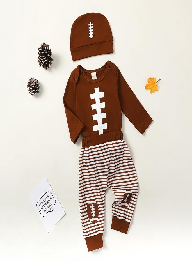 YINGISFITM طقم ملابس YINGISFITM My First Football Baby Boy Outfit، يتضمن بدلة كرة قدم بأكمام طويلة وبنطال رغبي، طقم ملابس بيسبول للأطفال (بني، 3-6 أشهر) - Image 4
