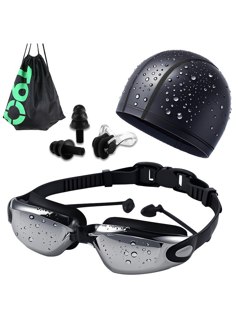 Generic Swimming equipment set, goggles, swimming cap, earplugs, nose clip, storage bag, portable and breathable, suitable for outdoor swimming