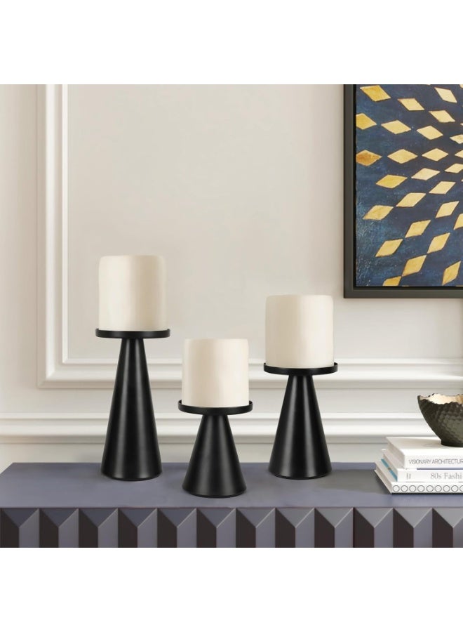 YelaJoy Black Iron Plate Candle Holder Set of 3-4 & 4.7 & 6.4 Inch Tall, Decorative Iron Pillar Candle Plate, Elegant Candle Stand for LED & Wax Candles, Incense Cones, Spa, Weddings (Candles Not Including) - Image 4