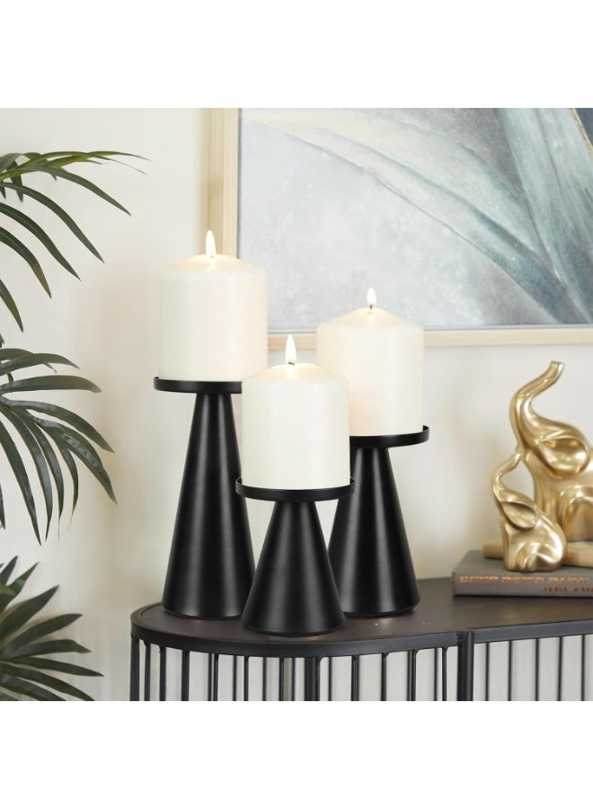 YelaJoy Black Iron Plate Candle Holder Set of 3-4 & 4.7 & 6.4 Inch Tall, Decorative Iron Pillar Candle Plate, Elegant Candle Stand for LED & Wax Candles, Incense Cones, Spa, Weddings (Candles Not Including) - Image 1