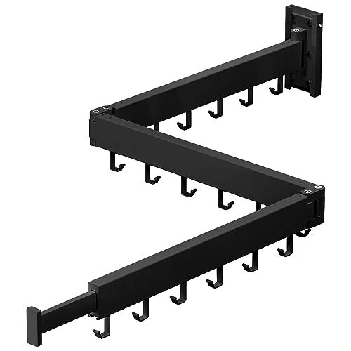 ZdwCyl Clothes Drying Rack Wall Mounted,Laundry Rack Wall Wount,Drying Rack Clothing for Laundry,Retractable Dryer Racks,Wall Mounted Drying Rack Collapsible, Black, Sandy Coating,3z-b01 - Image 1