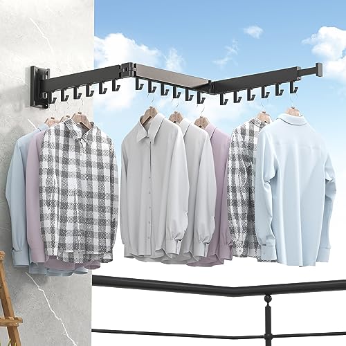 ZdwCyl Clothes Drying Rack Wall Mounted,Laundry Rack Wall Wount,Drying Rack Clothing for Laundry,Retractable Dryer Racks,Wall Mounted Drying Rack Collapsible, Black, Sandy Coating,3z-b01 - Image 3