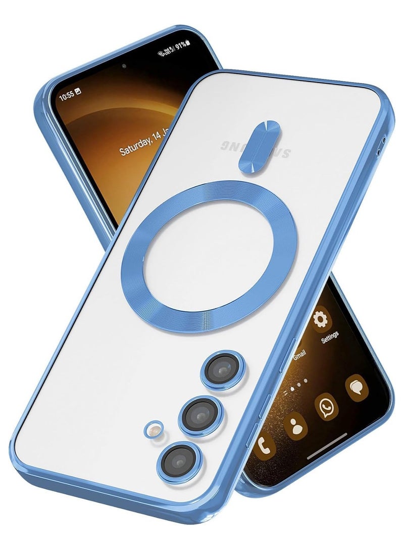 MIGOFAST Magnetic Clear Case for Samsung Galaxy A56 with Camera Lens Protector Magsafe Compatible Electroplated Soft TPU Shockproof Anti-Scratch Phone Case for Galaxy A56 Sky Blue - Image 1