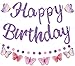 Danadia PreStrung Happy Birthday Banner NO DIY Birthday Decorations with Circle Dot Garland and Butterflies Happy Birthday Party Decorations for Women Girls Purple - Image 3