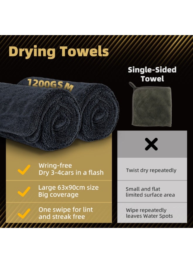 عبوتان من مناشف تجفيف السيارات 1200 جم / م²، مناشف ميكروفايبر كبيرة وفاخرة، مقاس 36 × 25 بوصة، عالية الامتصاص، خالية من الخطوط، قماش تنظيف بحلقة مزدوجة ملتوية - Image 2