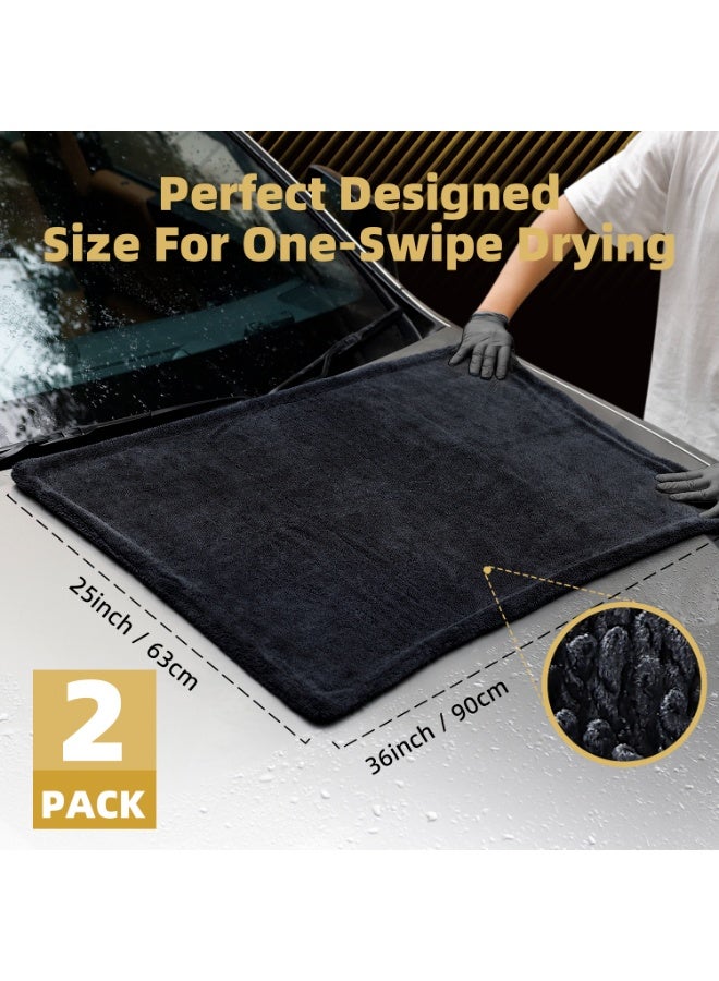 عبوتان من مناشف تجفيف السيارات 1200 جم / م²، مناشف ميكروفايبر كبيرة وفاخرة، مقاس 36 × 25 بوصة، عالية الامتصاص، خالية من الخطوط، قماش تنظيف بحلقة مزدوجة ملتوية - Image 3