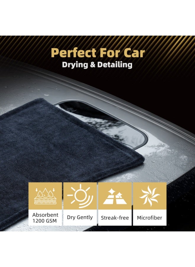 عبوتان من مناشف تجفيف السيارات 1200 جم / م²، مناشف ميكروفايبر كبيرة وفاخرة، مقاس 36 × 25 بوصة، عالية الامتصاص، خالية من الخطوط، قماش تنظيف بحلقة مزدوجة ملتوية - Image 5
