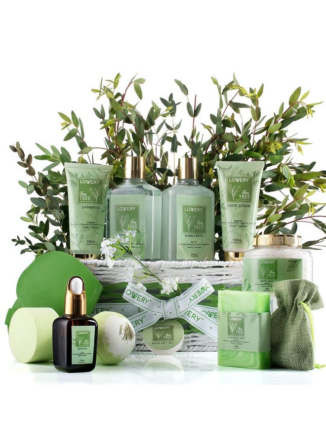 LOVERY Christmas Tea Tree Bath Set - Luxury Home Spa Set with Calming Mint Fragrance - 15 pc Relaxation Gift Basket, Tea Tree Bath Oil,Shower Gel, Bubble Bath, Handmade Soap, Steamer Tablet, Potpourri & More - Image 1