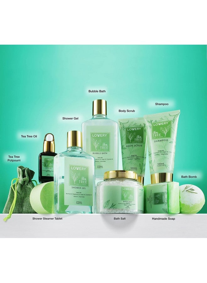 LOVERY Christmas Tea Tree Bath Set - Luxury Home Spa Set with Calming Mint Fragrance - 15 pc Relaxation Gift Basket, Tea Tree Bath Oil,Shower Gel, Bubble Bath, Handmade Soap, Steamer Tablet, Potpourri & More - Image 3