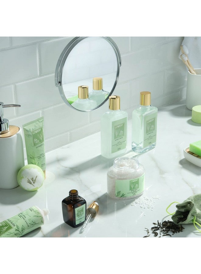 LOVERY Christmas Tea Tree Bath Set - Luxury Home Spa Set with Calming Mint Fragrance - 15 pc Relaxation Gift Basket, Tea Tree Bath Oil,Shower Gel, Bubble Bath, Handmade Soap, Steamer Tablet, Potpourri & More - Image 5