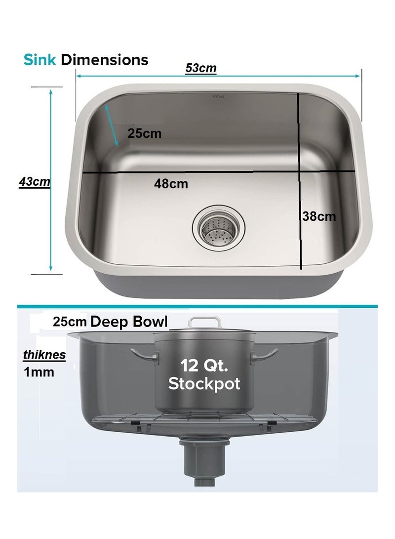 Shams Kitchen sink, 43 cm x 53 cm, 1 mm , with drainer and 3 mixers - Image 2