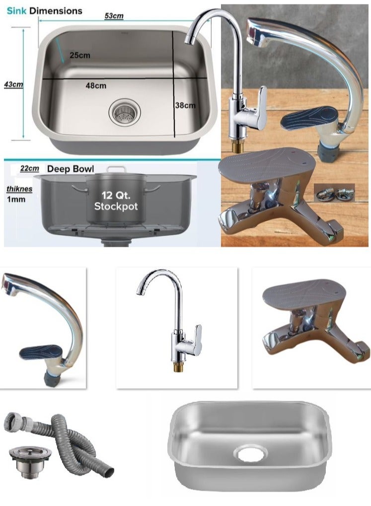 Shams Kitchen sink, 43 cm x 53 cm, 1 mm , with drainer and 3 mixers - Image 1