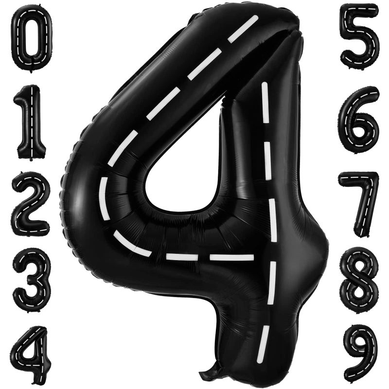 BBPOOL Race Car Number 4 Balloons40 Inch Racing Car 4 Birthday Balloons Two Fast Balloon Race Track Black 4 Balloon Number for Cars Theme Birthday Party - Image 3