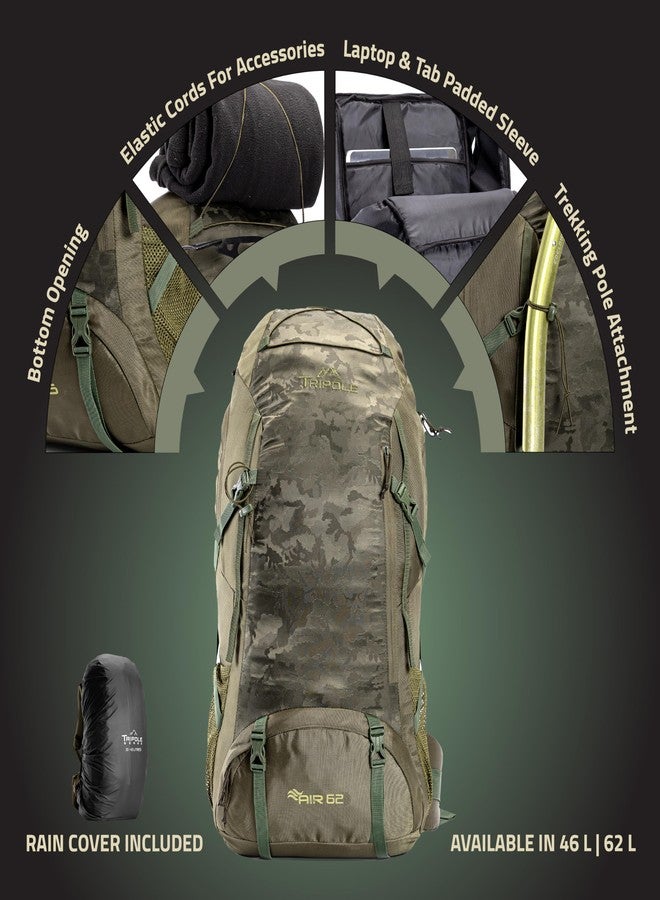 Tripole Air Trekking and Travel Rucksack with Rain Cover and Laptop Sleeve | 3 Year Warranty (Green, 62L) - Image 3