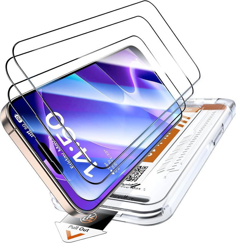 LK 3 Pack for iPhone 15 Pro Max Screen Protector Tempered Glass [One-Pull Install] [Auto-Dusting 0 Bubble] Military Grade Shatterproof, Full Coverage Top 9H Screen Protector for 15 Pro Max, HD Ultra - Image 1