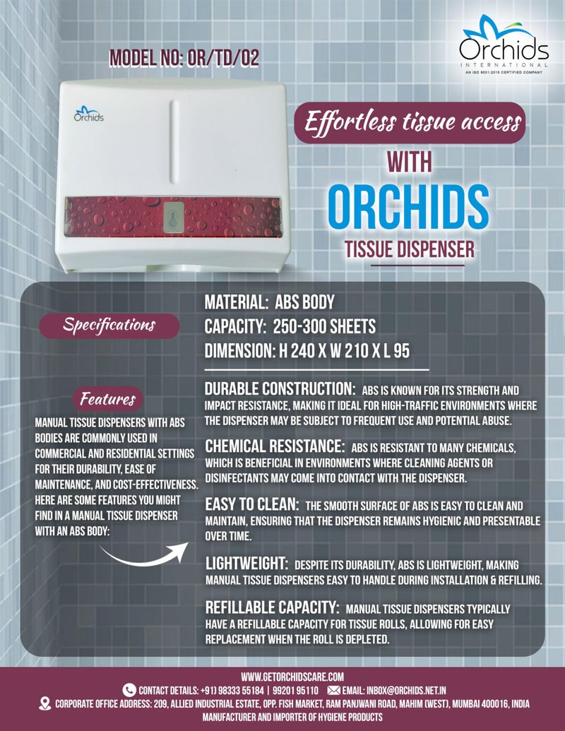 Orchids SMOOTH TOUCH Orchids Tissue Dispenser Wall Mounted Wall Mounted ABS Plastic Hand Paper Holder Paper Towel Dispenser for Home Office and Restroom, Business Commercial use (White) with One Packet Refill - Image 3