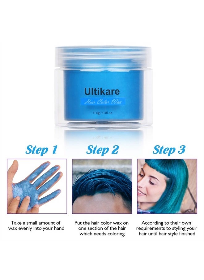 Ultikare Hair Color Wax, Ultikare Instant Hair Dye Cream Mud Washable Temporary Hair Dye Natural Hairstyle Color Pomade for Party, Cosplay, Halloween (Blue) 