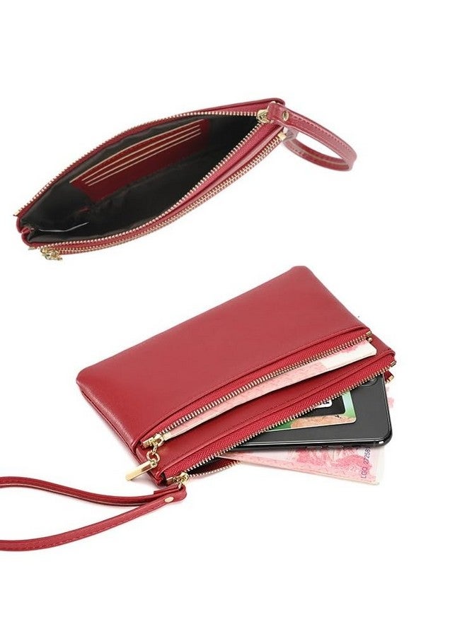 DOB SECHS Small Leather Wristlet Handbags Purses For Women Cell Phone Pocket Clutch Wallet Pouch Bags With 3 Card Slots, Red - Image 4