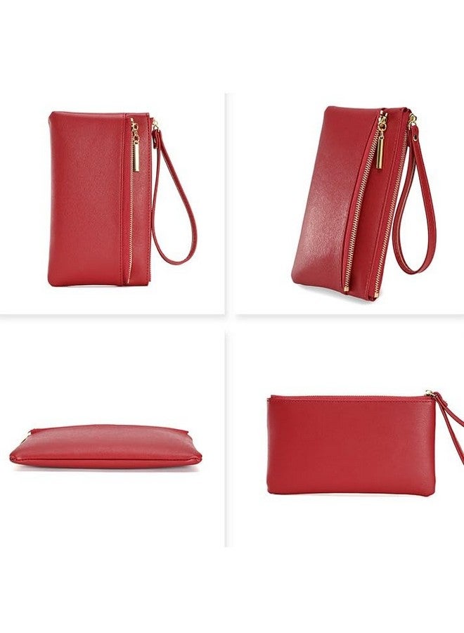 DOB SECHS Small Leather Wristlet Handbags Purses For Women Cell Phone Pocket Clutch Wallet Pouch Bags With 3 Card Slots, Red - Image 2