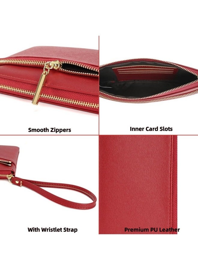 DOB SECHS Small Leather Wristlet Handbags Purses For Women Cell Phone Pocket Clutch Wallet Pouch Bags With 3 Card Slots, Red - Image 5