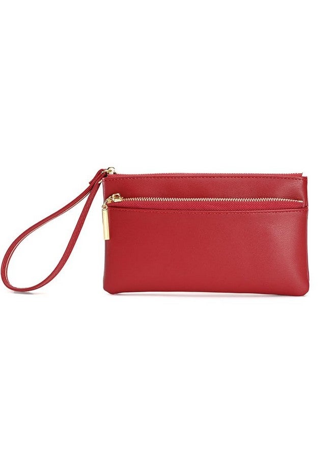 DOB SECHS Small Leather Wristlet Handbags Purses For Women Cell Phone Pocket Clutch Wallet Pouch Bags With 3 Card Slots, Red - Image 1