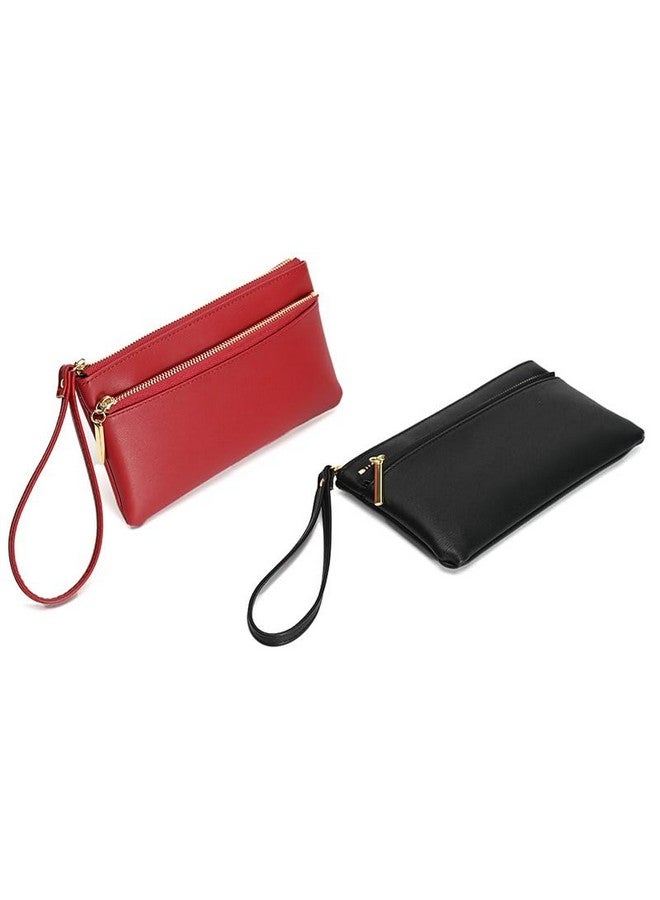 DOB SECHS Small Leather Wristlet Handbags Purses For Women Cell Phone Pocket Clutch Wallet Pouch Bags With 3 Card Slots, Red - Image 3