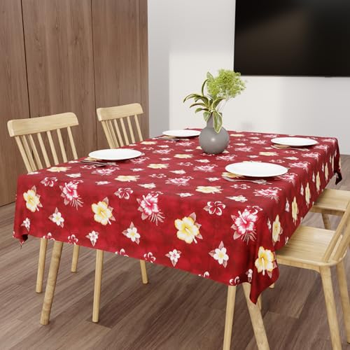 Wings Star Dining Table Cover for 6 Seater, 60 x 90 inch Size, Waterproof and Dustproof Table Sheet,Dining Table 6 Seater Waterproof Cover (Maroon Flower, Dining Table Cover (60x90 Inch)) - Image 1