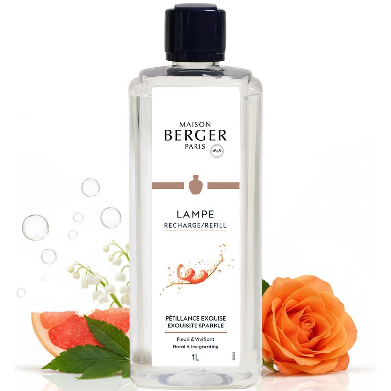 Maison Berger Exquisite Sparkle Lampe Berger Refill, 1 Liter (33.8 fl oz), 2-in-1 Catalytic System, Neutralizes Odors and Diffuses Fragrance, Grapefruit, Rose, Made in France