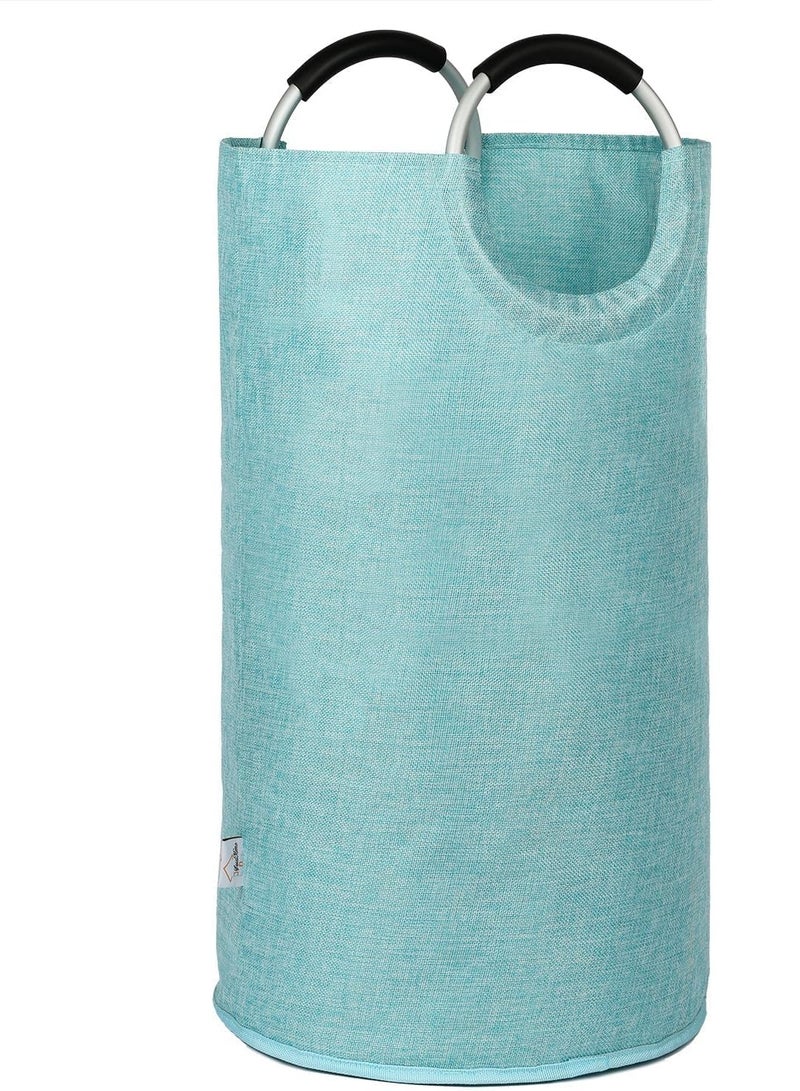 Raxoom Collapsible Laundry Basket, Tall Canvas Laundry Hamper, Protable Clothes Hamper with Handles, Large Foldable Llightweight Hamper Bags for Girl, Kids, College Dorm, Light Blue - Image 1